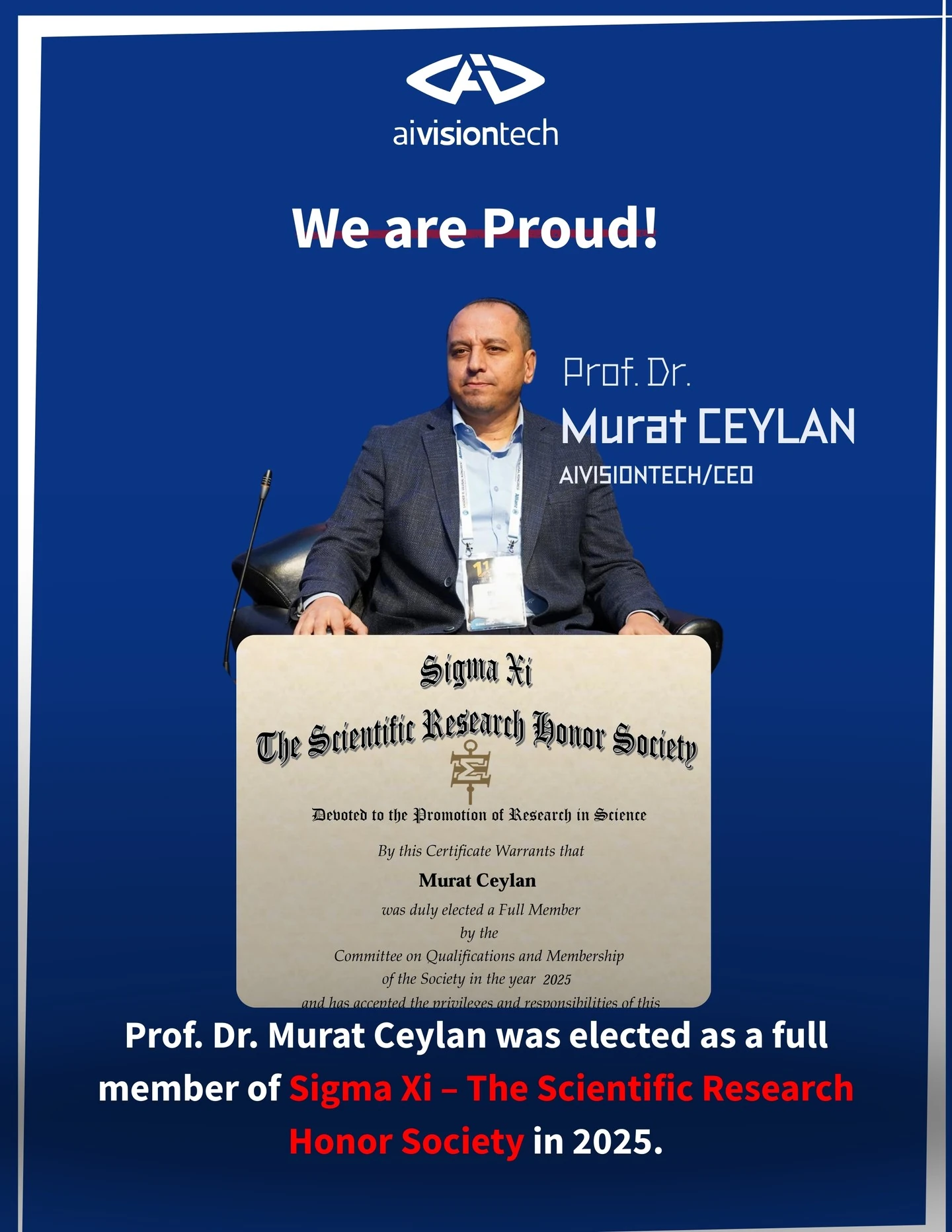 Prof. Dr Murat Ceylan  certificat de membre titulaire de Sigma Xi